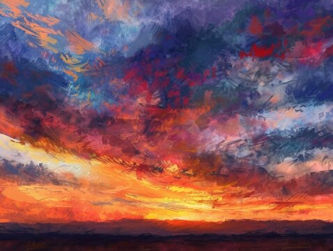 A painterly sky at sunset with broad
