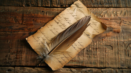 Retro feather and letter. Creativity and writing letters and books