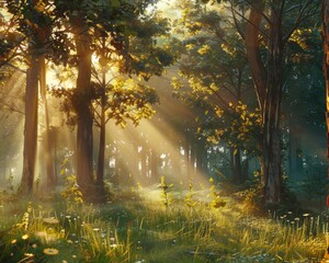A peaceful dawn in the heart of the forest