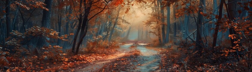 Obraz na płótnie Canvas A serene path through an autumn forest