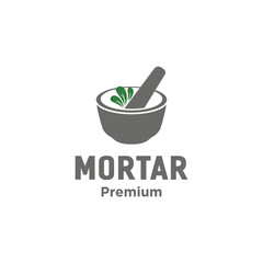 mortar pestle leaf bowl vintage logo vector icon illustration