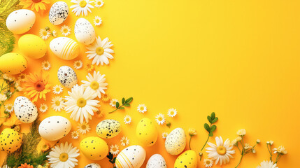 Easter greeting background with eggs and flowers