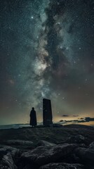 A silent vigil the night sky over an ancient monument - obrazy, fototapety, plakaty