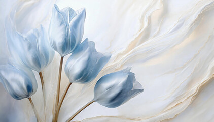 Niebieskie tulipany. Białe tło akrylowe