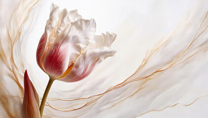 Czerwony tulipan, akrylowe kwiaty. Białe tło - obrazy, fototapety, plakaty
