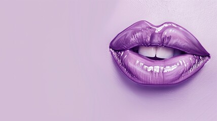 Close-up of glossy purple lips against a background, representing beauty and makeup