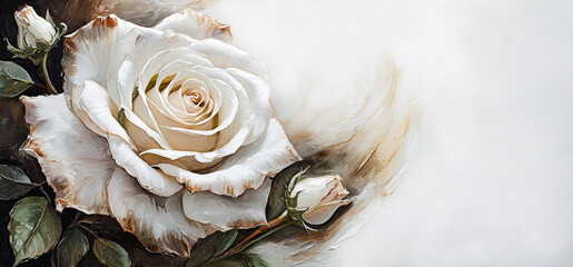 Biała róża. Pastelowe , akrylowe tło kwiatowe - obrazy, fototapety, plakaty