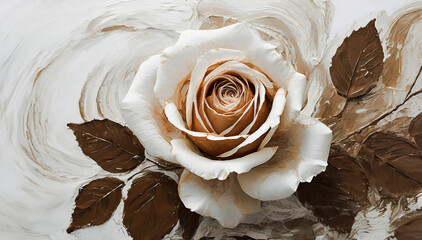 Biała róża. Pastelowe , akrylowe tło. Tapeta kwiatowa - obrazy, fototapety, plakaty