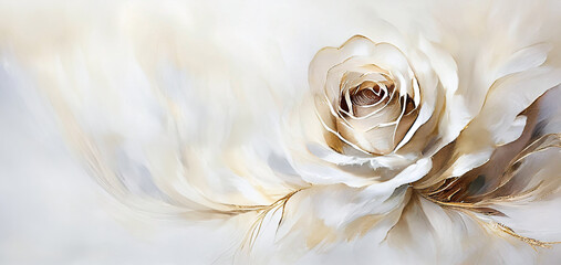 Biała róża. Pastelowe , akrylowe białe tło kwiatowe - obrazy, fototapety, plakaty