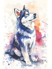 Captivating Husky Watercolor Painting - Whimsical Canine Artwork with Vibrant Colors