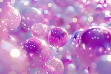 Obraz na płótnie Canvas Vibrant bubbles in a dazzling purple hue - Close-up of sparkling bubbles with vivid purple and pink reflections that embody a sense of joy and playfulness