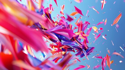 Dynamic shattering of pink and blue shapes - Energetic and modern 3D rendering of dynamic, shattering pink and blue shapes symbolizing creativity and movement