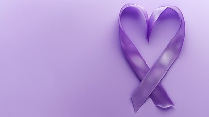 A purple ribbon shaped into a heart on matching background
