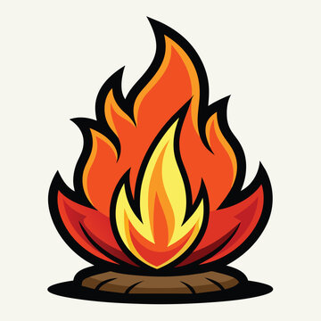 Outline Cartoon fire frames and bonfire design, blazing borders