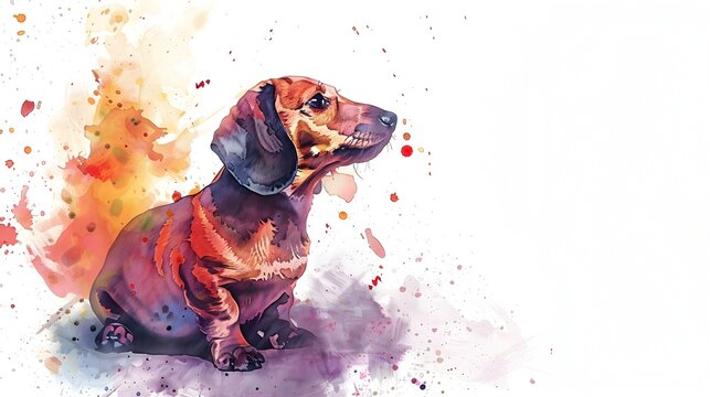 Whimsical Watercolor Dachshund Showcasing a Playful and Colorful Canine Companion