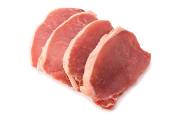 Raw pork pieces isolated on a white background.