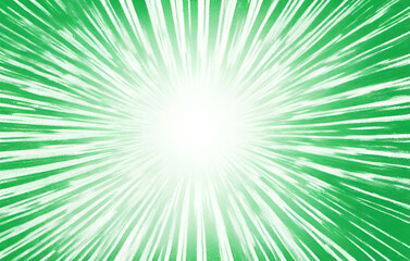 Green ray background. Vintage abstract texture. Retro starburst, sun beam. Halftone color. Light burst. Bright shine sunburst. Empty blank, scrapbook surface. Clean nature energy Vector illustration
