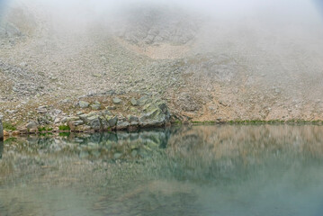 uludag glacial lake trekking and camping point reflection of the lake fog cloudy sky wonderful images of nature