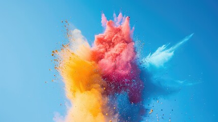 Spectacular Display: An Explosion of Colorful Powder Against a Sky Background