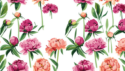 Seamless pattern with peonies flowers