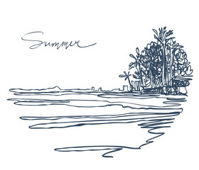 Seascape. The seashore. Drawing with one continuous line.  vector illustration. - 774199132