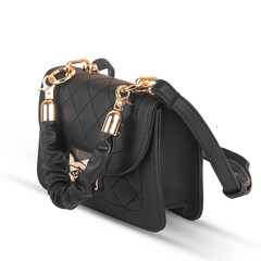 black luxury leather women handbag isolated on white background