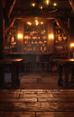 Vertical image of a fantasy tavern. Blurred background