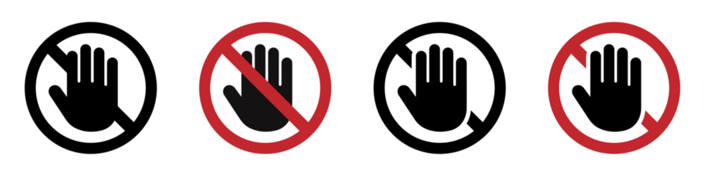 Don't touch vector icons set, no entry vector signs set