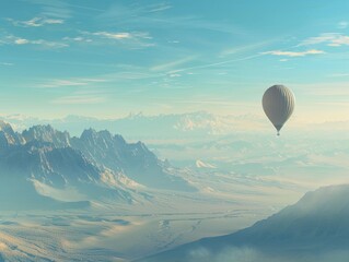 Balloon drifts in a clear morning sky shadowed by distant
