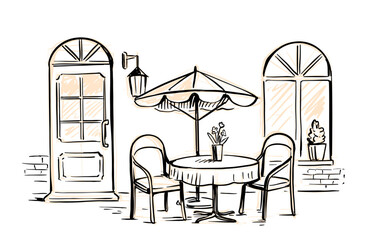Street cafe in old town vector illustration - 774201100