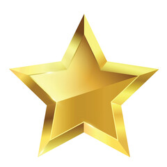 A golden star with a reflective surface and a three-dimensional design against a white backdrop.