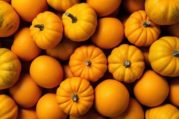 Background of ripe orange pumpkins. Top view