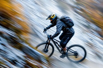 Mountain bike rider in action during a competitive race