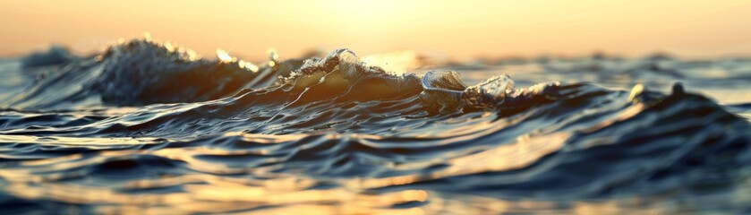 Dawns light caresses the tops of the waves a sea of liquid gold