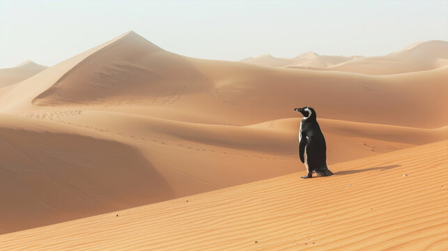 Penguin lost in the desert