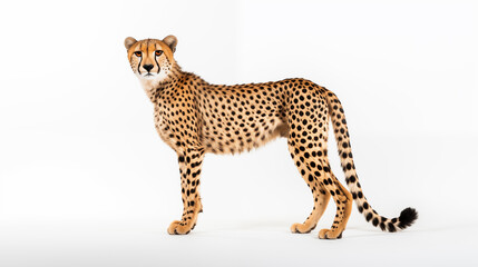 Majestic Cheetah Standing on a Clean White Backdrop. Generative AI