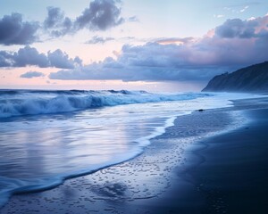 Gentle twilight envelops a peaceful beach