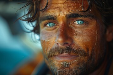 An artistic representation with a blurred face and vibrant blue and orange hues in the backdrop