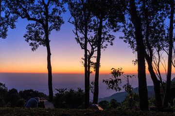 Sunrise from camping in mountain with view over Chiang Mai city, Thailand. - 774206552