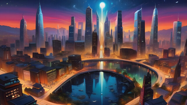 Futuristic city at night 