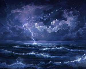 Lightning forks over the ocean - obrazy, fototapety, plakaty