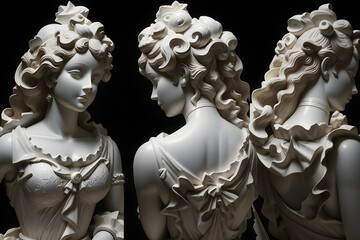 Sculptural duet: white marble silhouettes of women