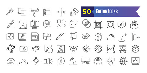 Editor icons set. Set of editor icons for ui design isolated. Outline icon collection. Editable stroke. - obrazy, fototapety, plakaty