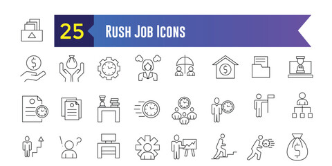 Fototapeta na wymiar Rush job icons set. Set of rush job vector icons for ui design. Outline icon collection. Editable stroke.