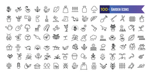 Garden icons set. Set of Garden vector icons for web design. Outline icon collection. Editable stroke. - obrazy, fototapety, plakaty