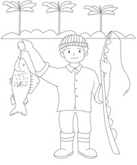 Fishing Coloring Book Page For Kids