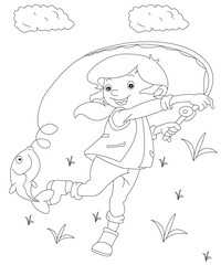 Fishing Coloring Book Page For Kids