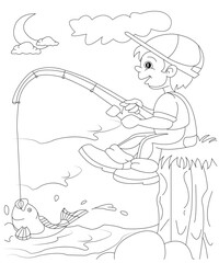 Fishing Coloring Book Page For Kids