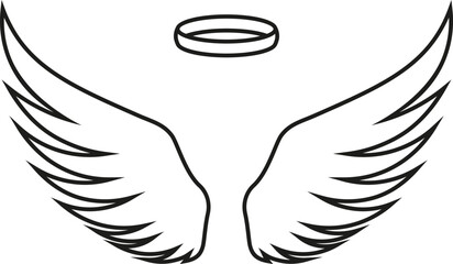 Halo and angels wings icon. Vector. Line style.	