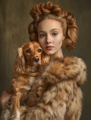 Lady with dog - obrazy, fototapety, plakaty